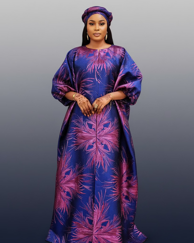 Boubou aminata brocart flower - Bleu
