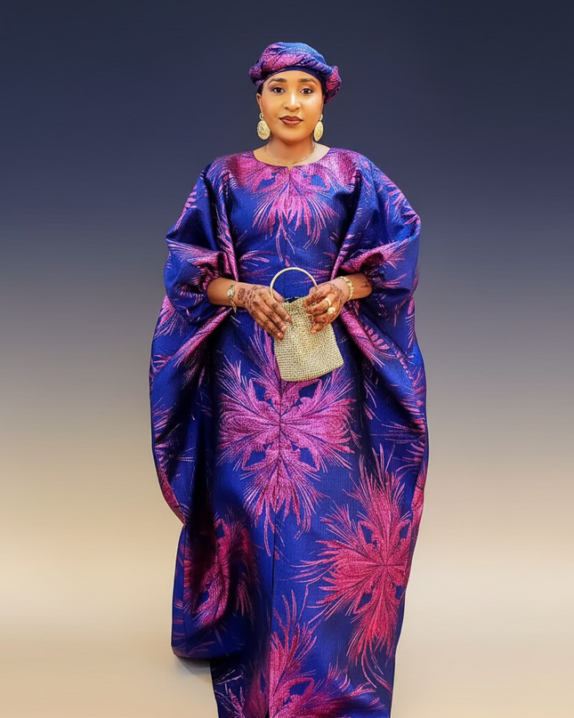 Boubou aminata brocart flower - Bleu