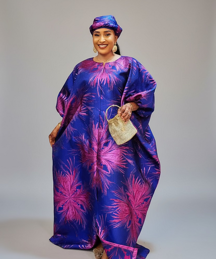 Boubou aminata brocart flower - Bleu