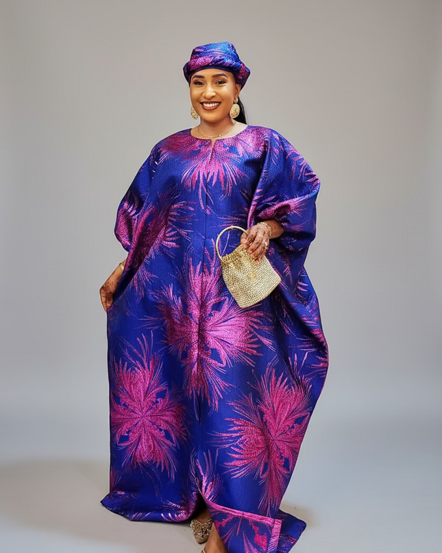 Boubou aminata brocart flower - Bleu