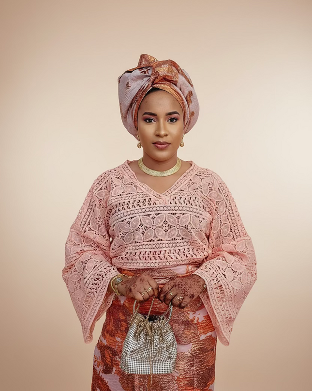 Ensemble anango brocart dentelle - Rose