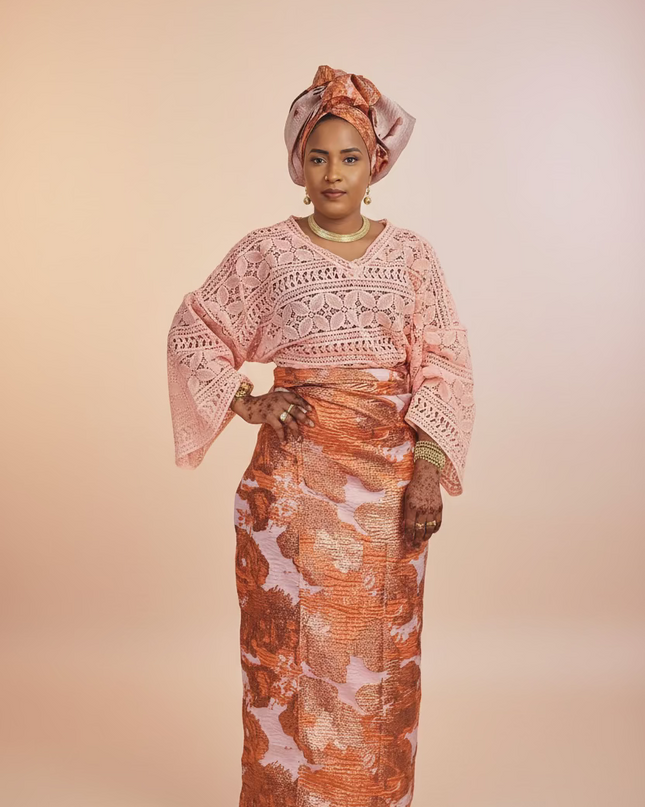Ensemble anango brocart dentelle - Rose