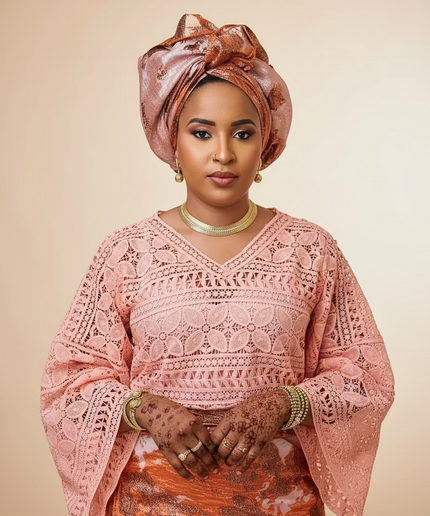 Ensemble anango brocart dentelle - Rose