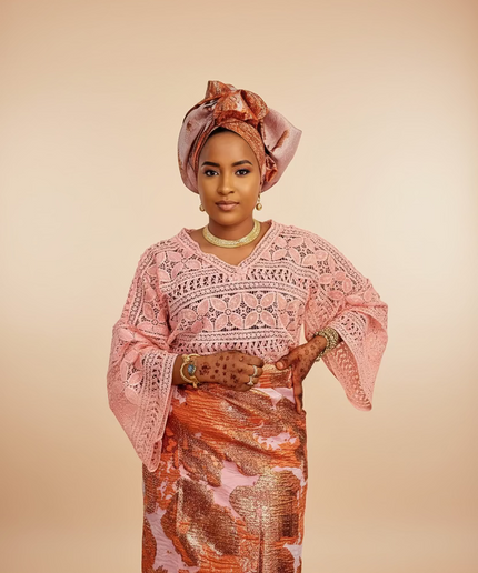 Ensemble anango brocart dentelle - Rose