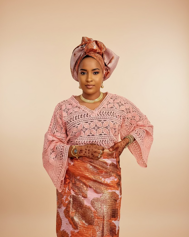 Ensemble anango brocart dentelle - Rose