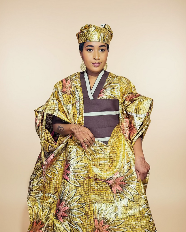 Boubou wax-oké ayoifè - Marron beige