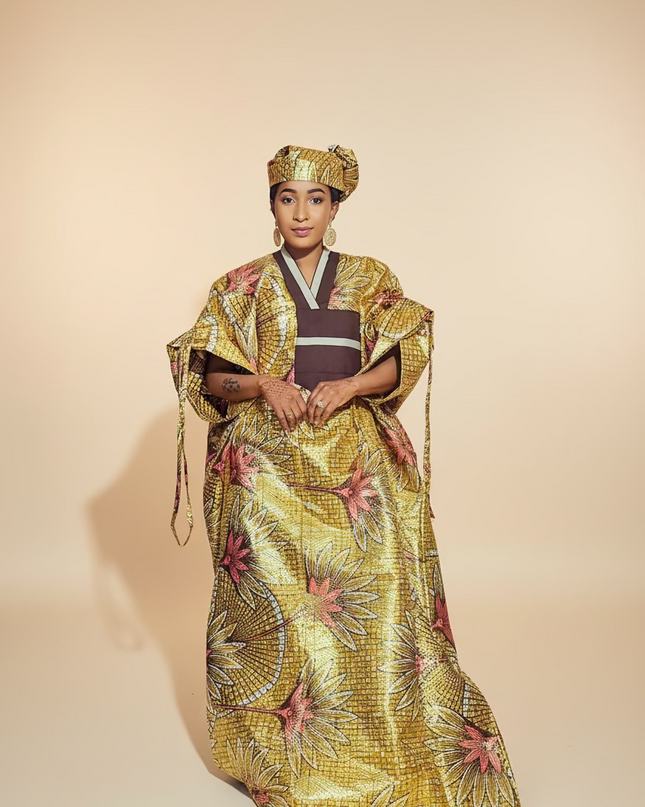 Boubou wax-oké ayoifè - Marron beige