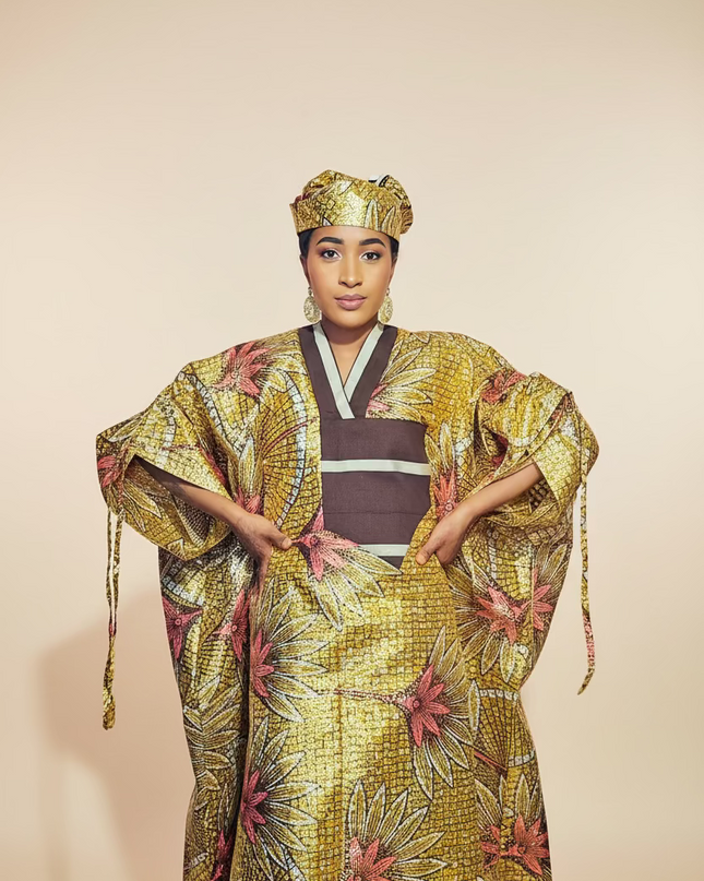 Boubou wax-oké ayoifè - Marron beige