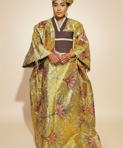 Boubou wax-oké ayoifè - Marron beige