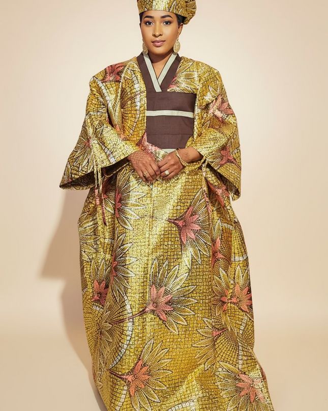 Boubou wax-oké ayoifè - Marron beige