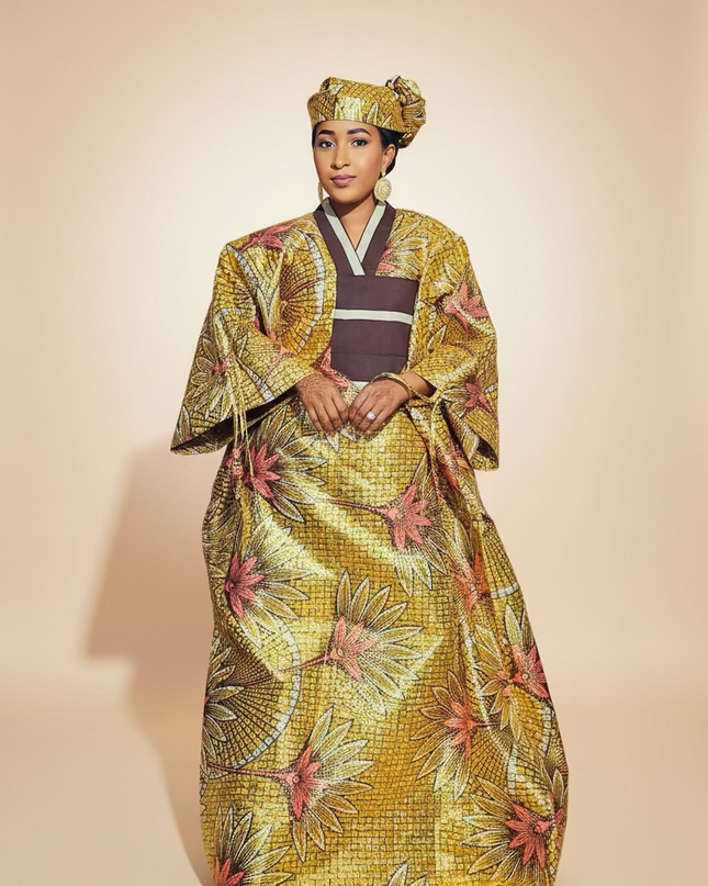 Boubou wax-oké ayoifè - Marron beige