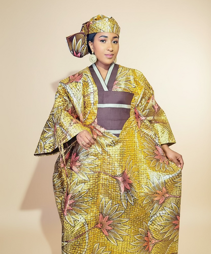 Boubou wax-oké ayoifè - Marron beige