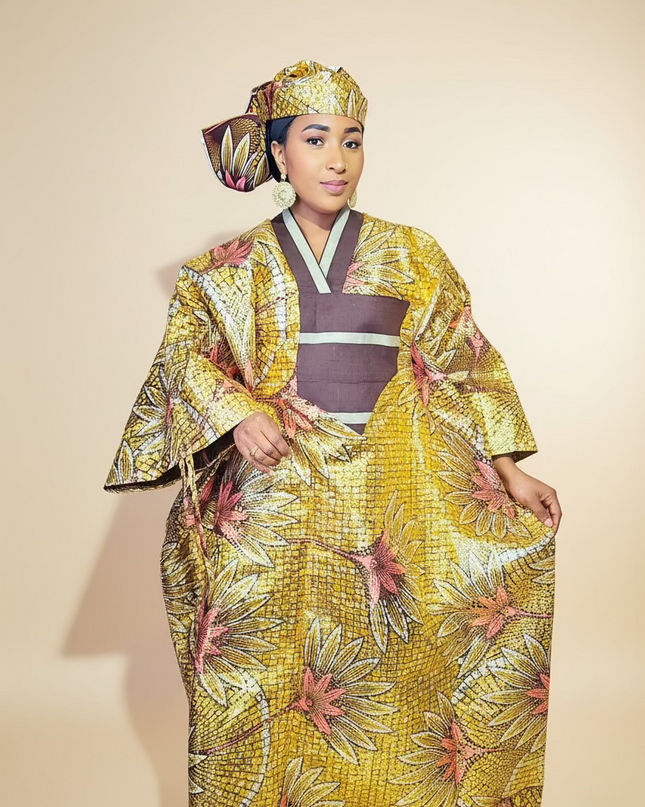 Boubou wax-oké ayoifè - Marron beige
