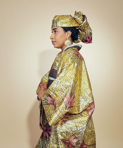 Boubou wax-oké ayoifè - Marron beige