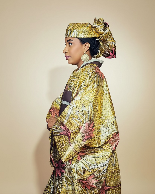 Boubou wax-oké ayoifè - Marron beige