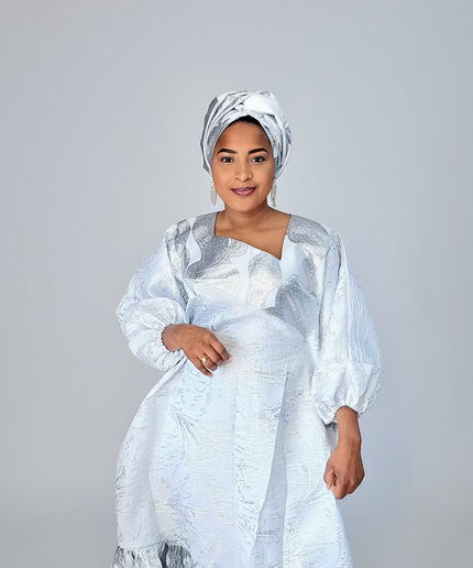 Boubou brocart nigérian - Blanc