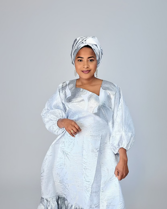 Boubou brocart nigérian - Blanc