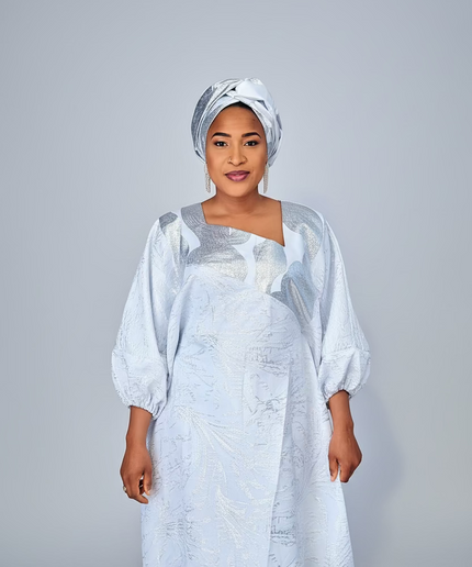 Boubou brocart nigérian - Blanc