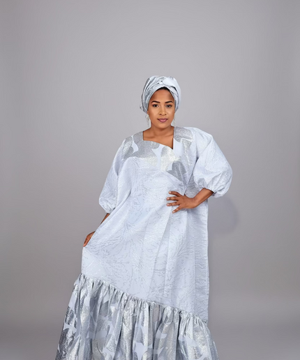 Boubou brocart nigérian - Blanc