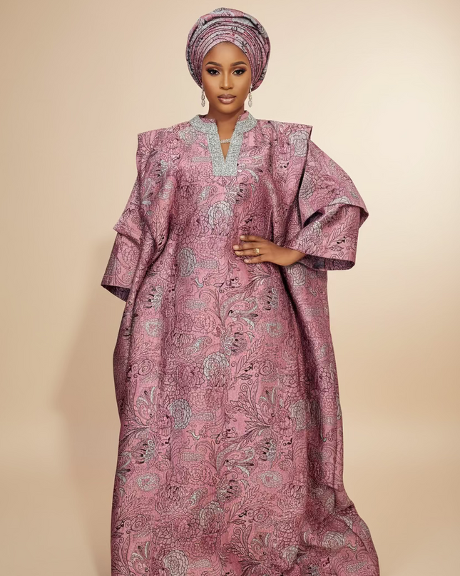 Boubou brocart aoua - Rose