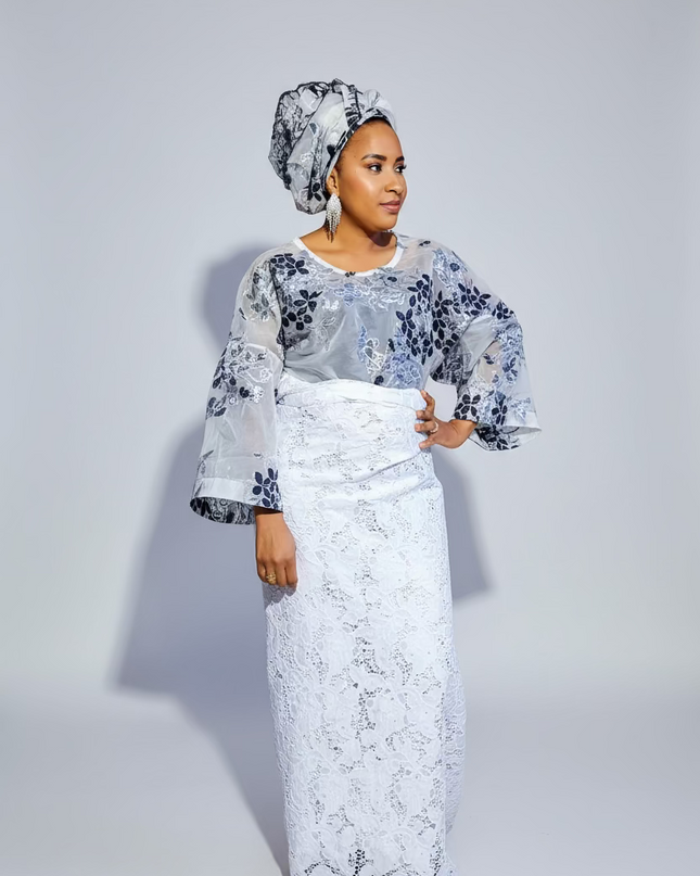 Ensemble anango dentelle brocart - Noir blanc