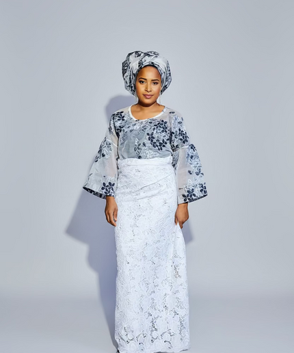 Ensemble anango dentelle brocart - Noir blanc