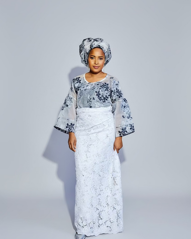 Ensemble anango dentelle brocart - Noir blanc
