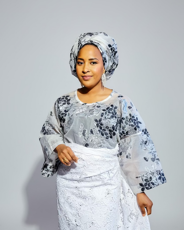 Ensemble anango dentelle brocart - Noir blanc