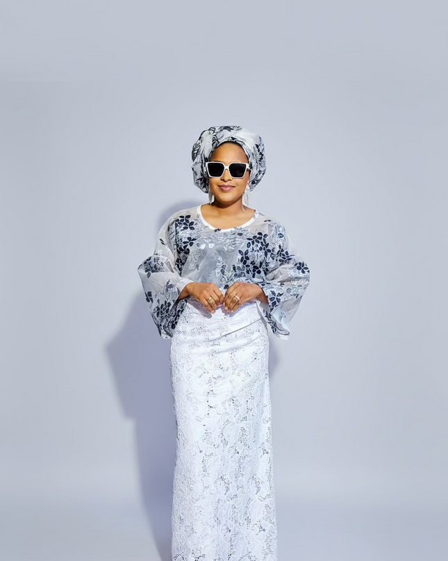 Ensemble anango dentelle brocart - Noir blanc