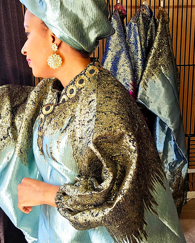 Boubou brocart bicolore - Broderie noir