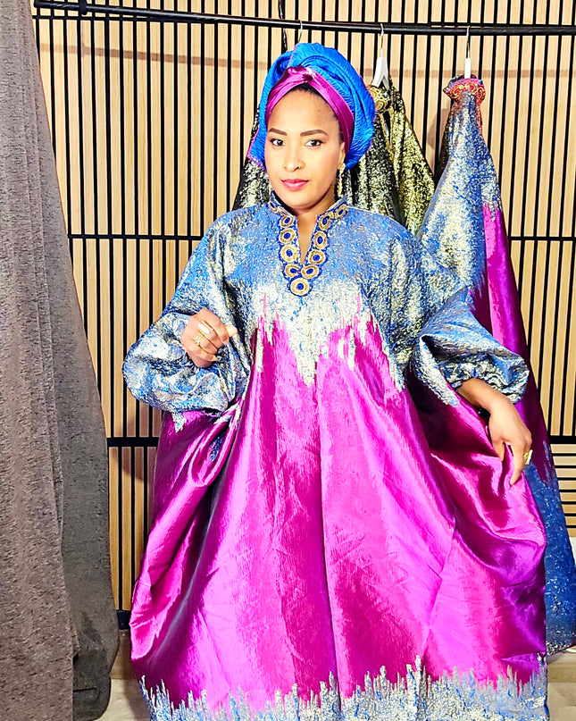 Boubou brocart bicolore - Broderie bleu