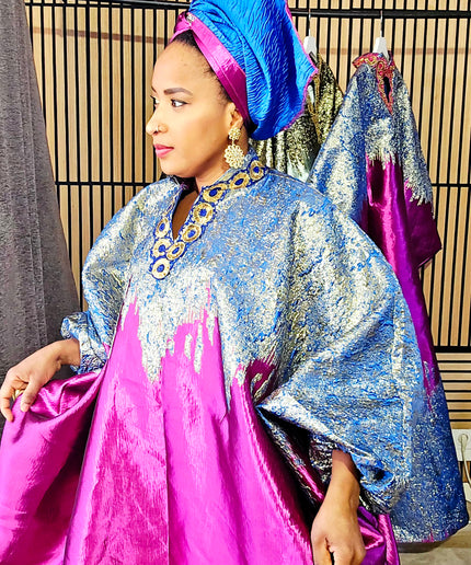 Boubou brocart bicolore - Broderie bleu