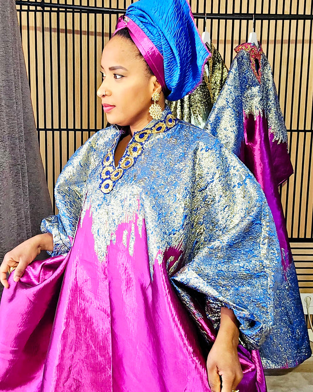 Boubou brocart bicolore - Broderie bleu