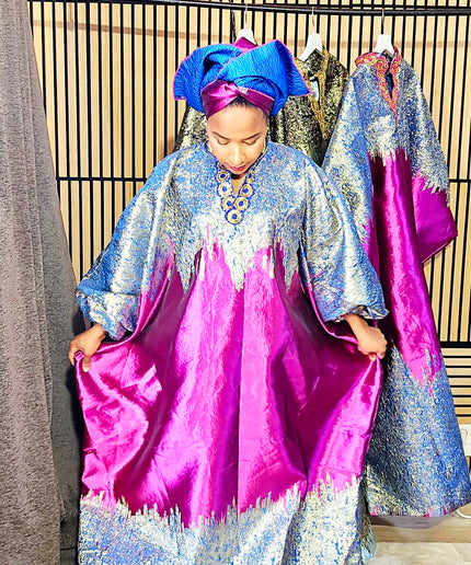 Boubou brocart bicolore - Broderie bleu