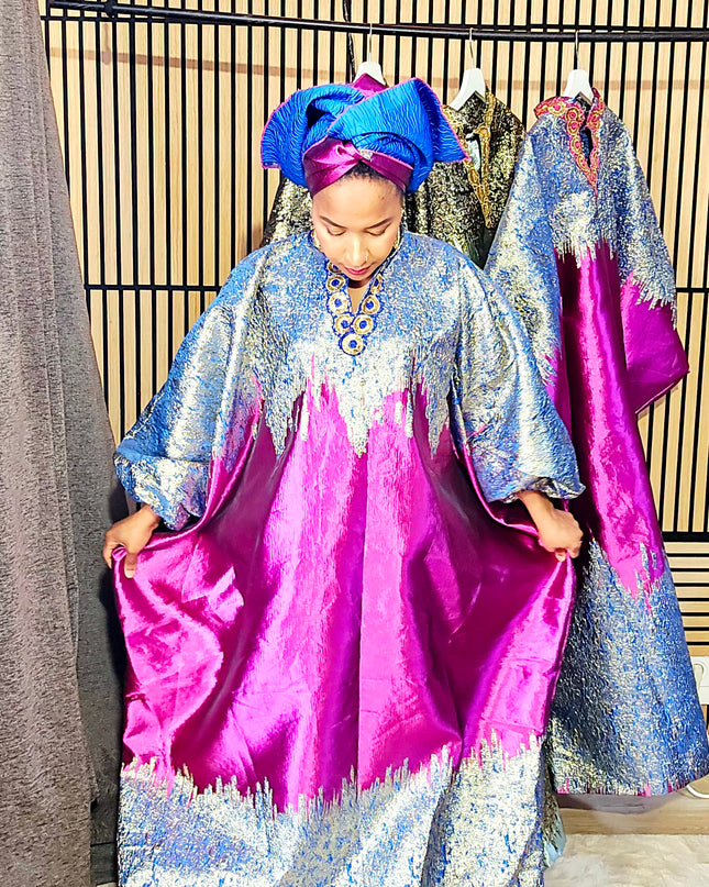 Boubou brocart bicolore - Broderie bleu