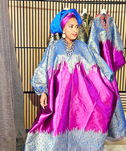Boubou brocart bicolore - Broderie bleu