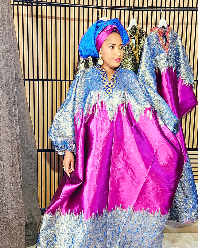 Boubou brocart bicolore - Broderie bleu