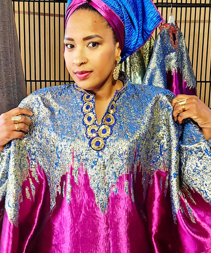Boubou brocart bicolore - Broderie bleu