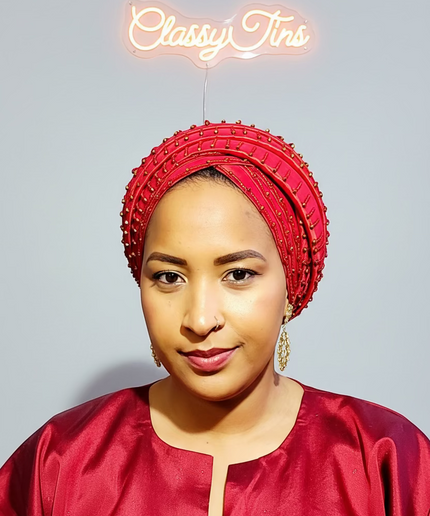 Turban perlé- Rouge
