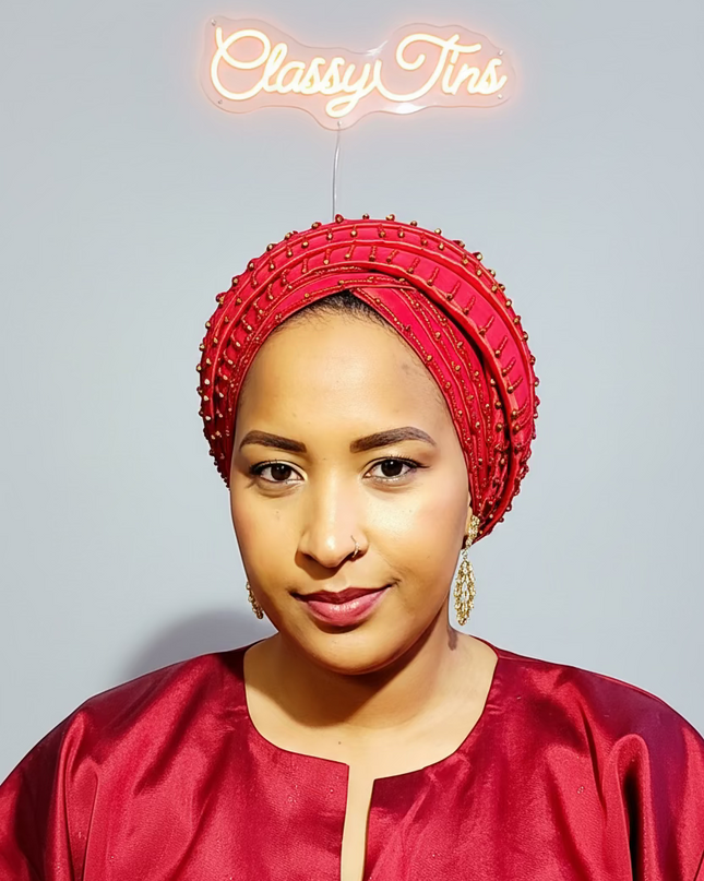 Turban perlé- Rouge