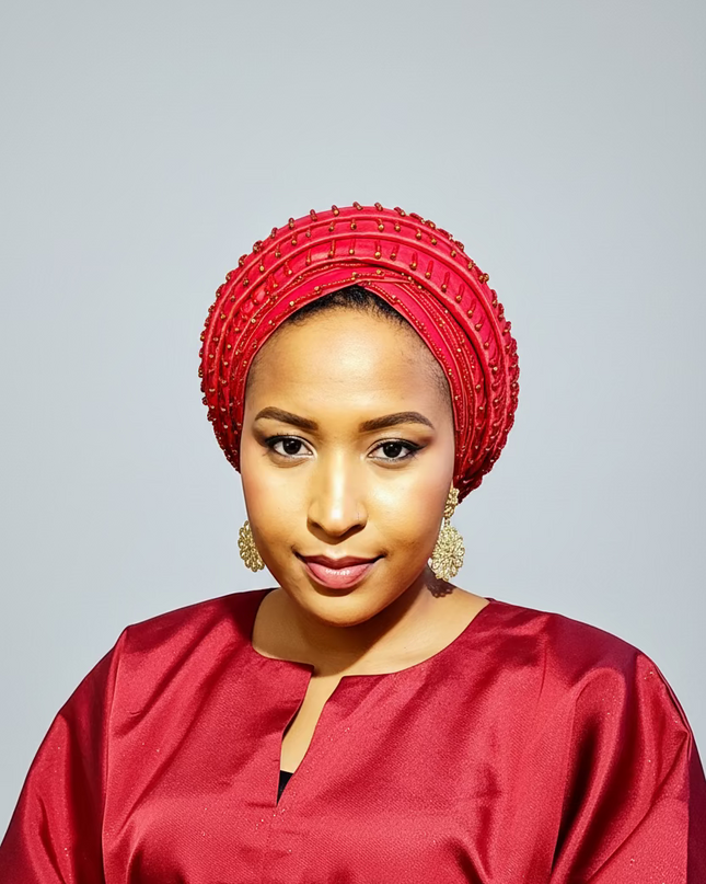 Turban perlé- Rouge