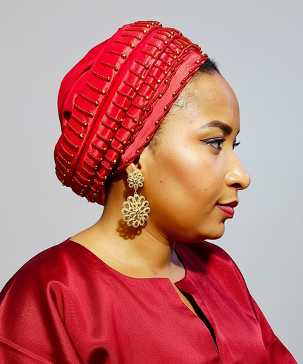 Turban perlé- Rouge