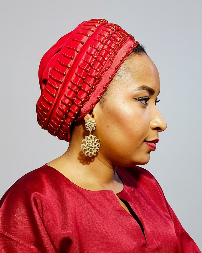 Turban perlé- Rouge