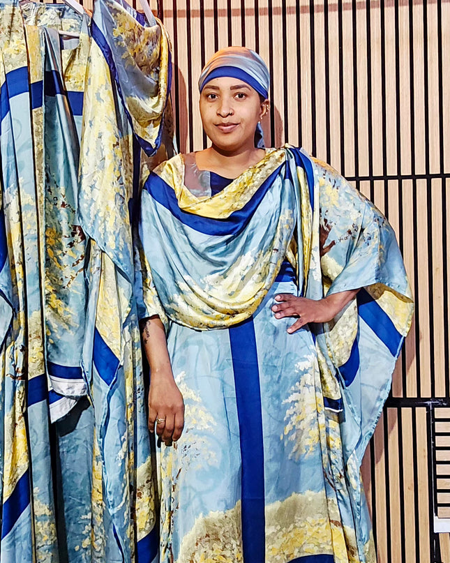 Classy boubou soie - Bleu