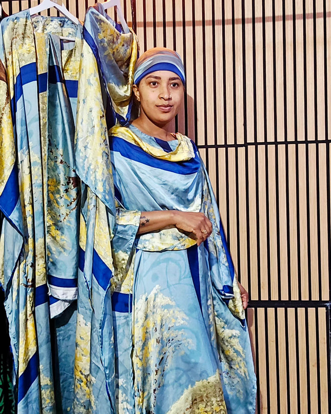 Classy boubou soie - Bleu