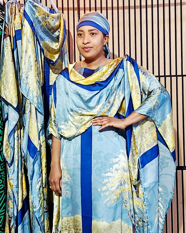 Classy boubou soie - Bleu