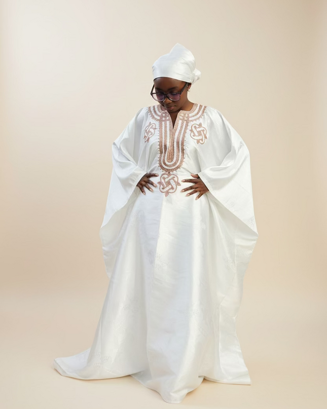 Boubou damask brodé - Blanc