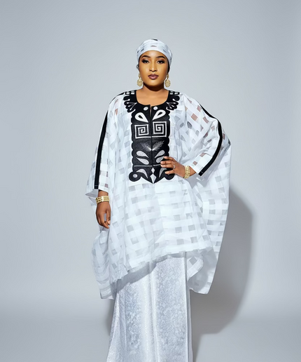 Ensemble organza naija - Blanc noir