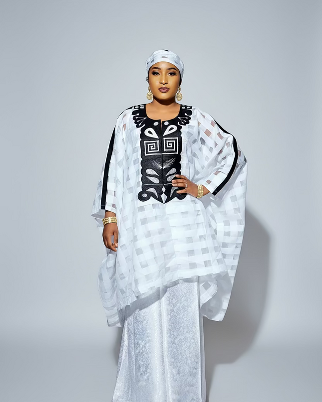 Ensemble organza naija - Blanc noir