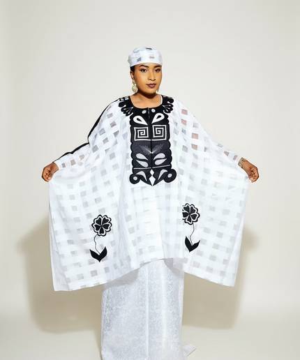 Ensemble organza naija - Blanc noir